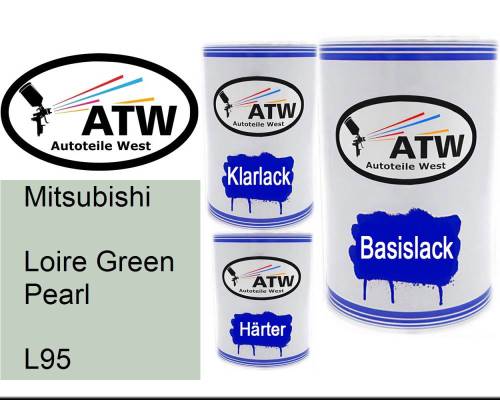 Mitsubishi, Loire Green Pearl, L95: 500ml Lackdose + 500ml Klarlack + 250ml Härter - Set, von ATW Autoteile West.